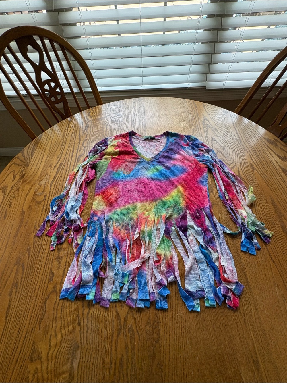 David Cline V- neck Short Sleeve Fringe Crushed T-shirt Crop Painted Size M OOAK